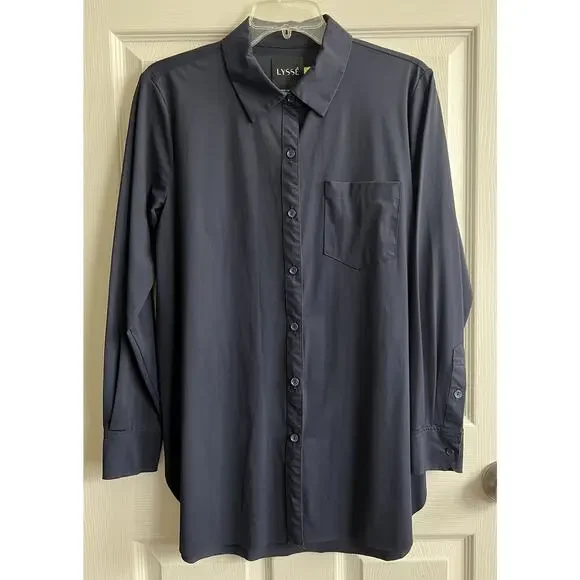 LYSSE Bundle Of 8 Solid Print Button Down Wrinkle Resistant Career Blouses Tops - Picture 11 of 16